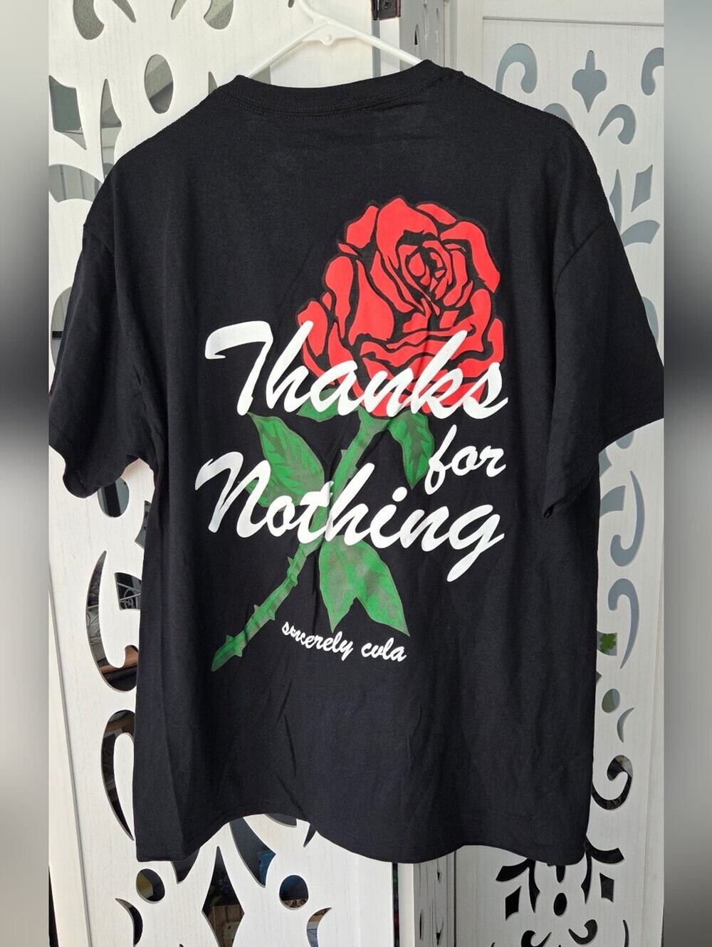 CVLA Thanks For Nothing Graphic Tee Black Mens L NWOT Rose Streetwear T-Shirt
